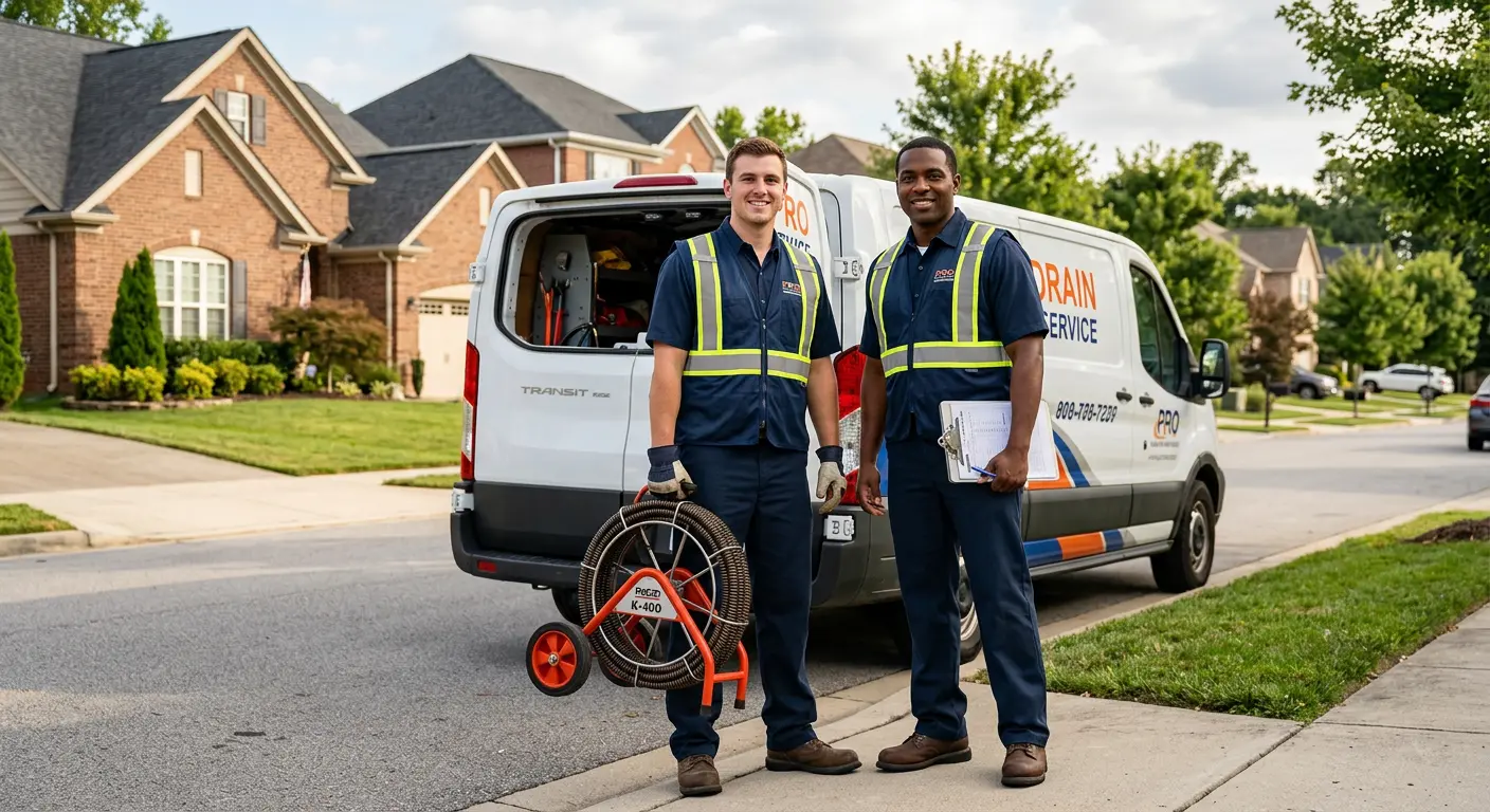 Sewer and drain service team with equipment ready for work in Perryton